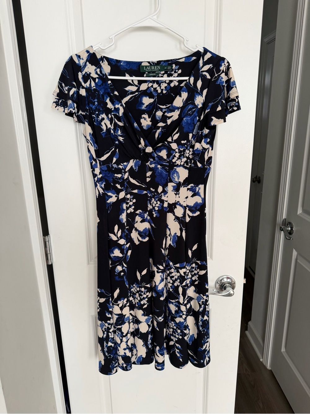 Ralph Lauren Navy Blue & Cream Floral Midi Dress